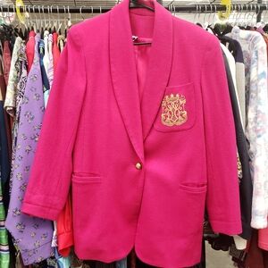Vintage Fuchsia Pink Embroidered Crest Blazer